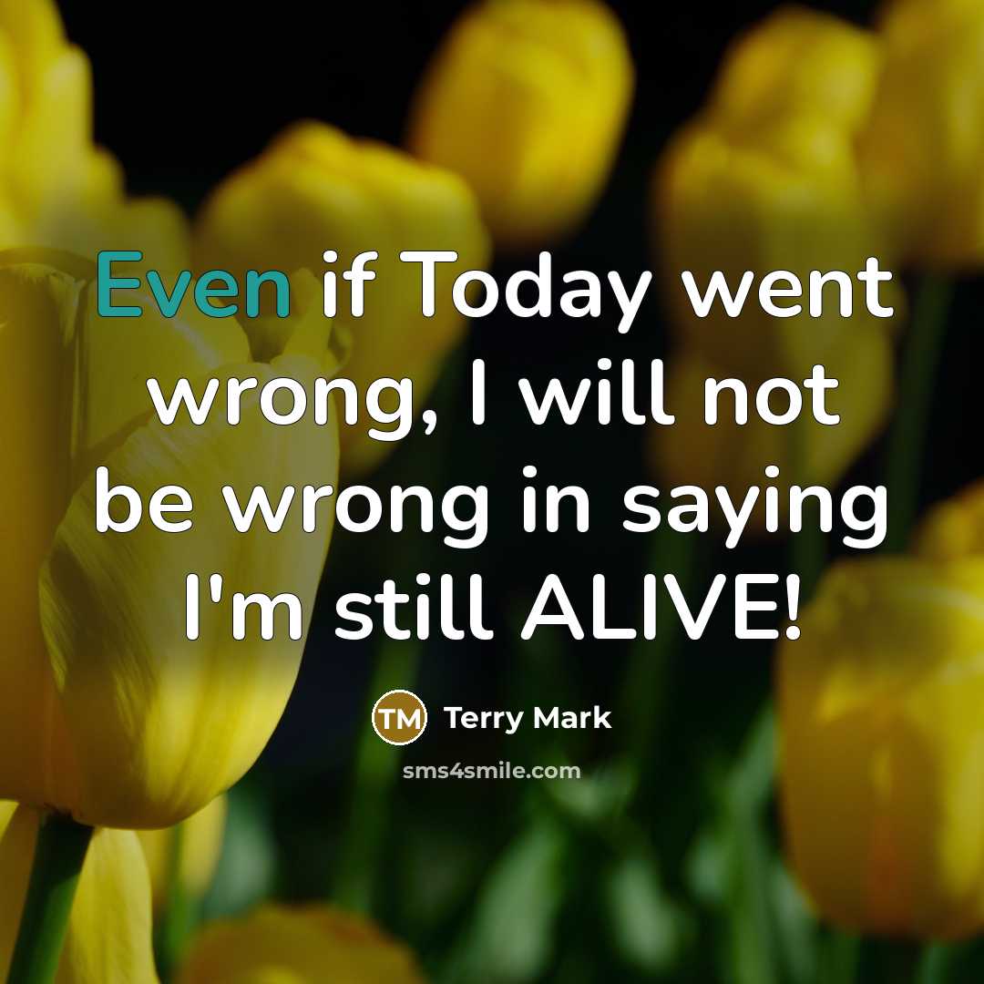 “Even if Today went wrong, I will not be wrong in saying I'm still ALIVE!” quote by Terry Mark