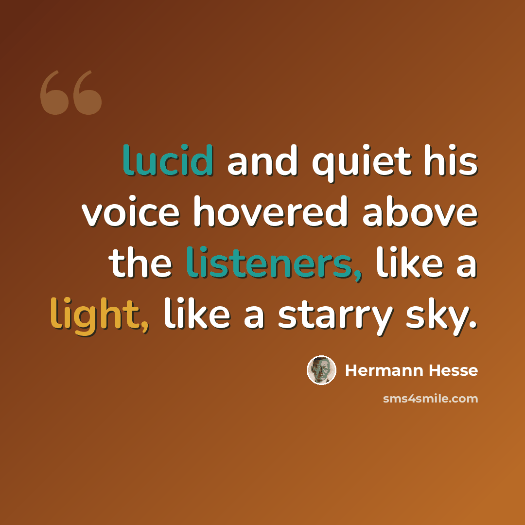 “lucid and quiet his voice hovered above the listeners, like a light, like a starry sky.” quote by Hermann Hesse