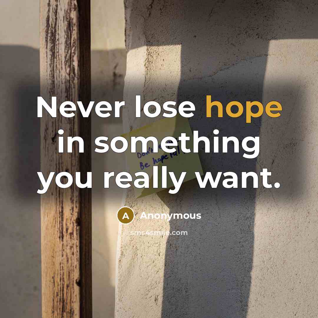 “Never lose hope in something you really want.” quote by Anonymous