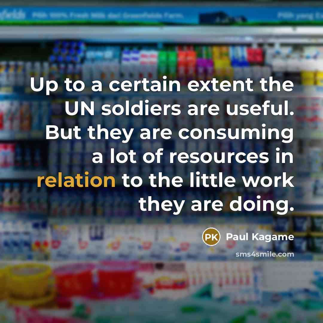 “Up to a certain extent the UN soldiers are useful. But they are consuming a lot of resources in relation to the little work they are doing.” quote by Paul Kagame