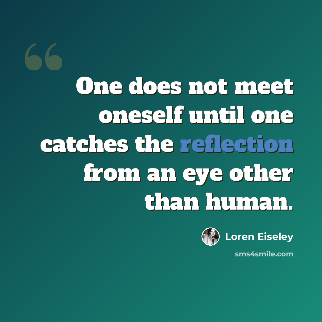 “One does not meet oneself until one catches the reflection from an eye other than human.” quote by Loren Eiseley