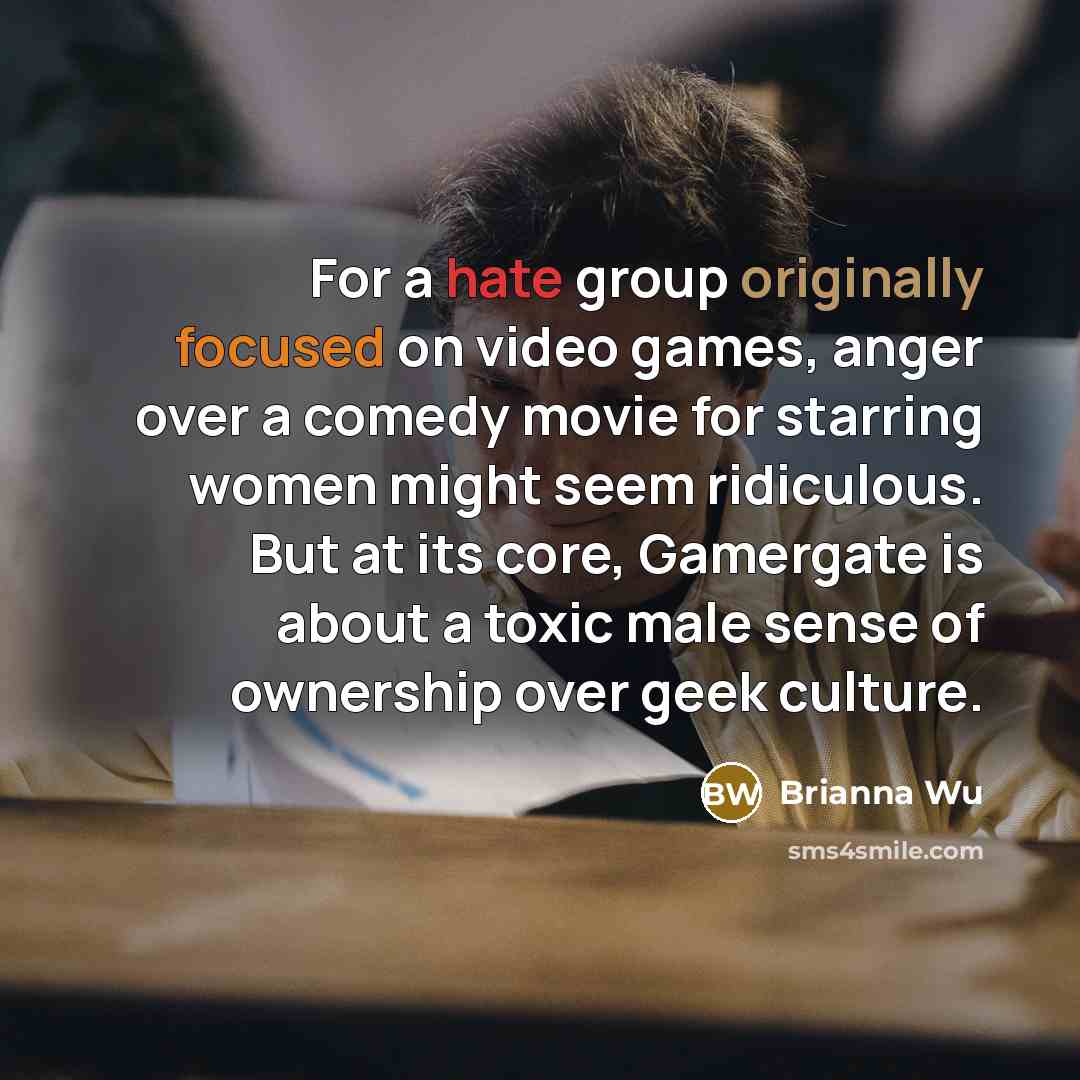 “For a hate group originally focused on video games, anger over a comedy movie for starring women might seem ridiculous. But at its core, Gamergate is about a toxic male sense of ownership over geek culture.” quote by Brianna Wu