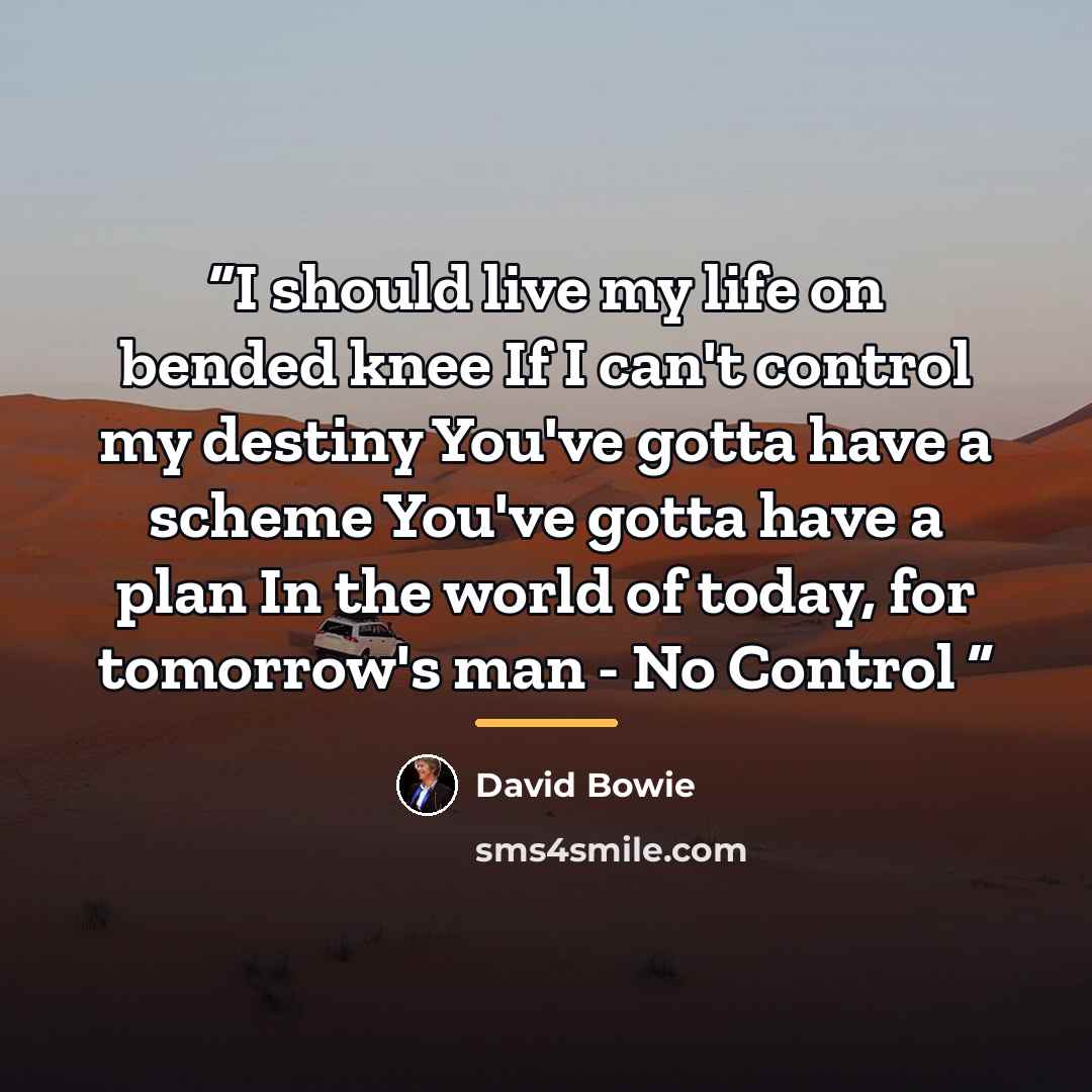 “I should live my life on bended knee If I can't control my destiny You've gotta have a scheme You've gotta have a plan In the world of today, for tomorrow's man - No Control” quote by David Bowie
