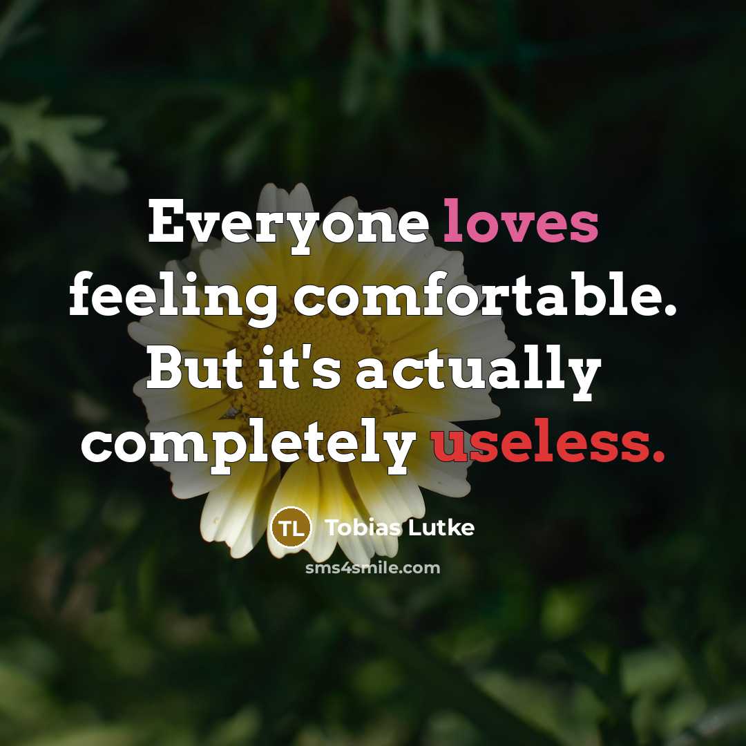“Everyone loves feeling comfortable. But it's actually completely useless.” quote by Tobias Lutke