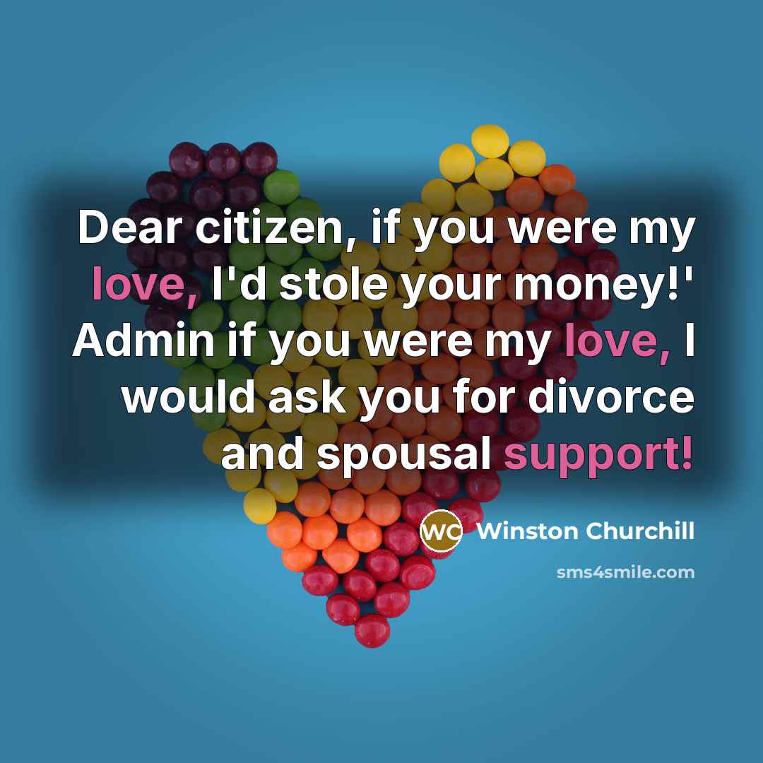 “Dear citizen, if you were my love, I'd stole your money!' Admin if you were my love, I would ask you for divorce and spousal support!” quote by Winston Churchill