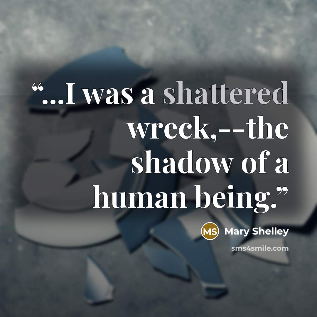 “...I was a shattered wreck,--the shadow of a human being.” quote by Mary Shelley