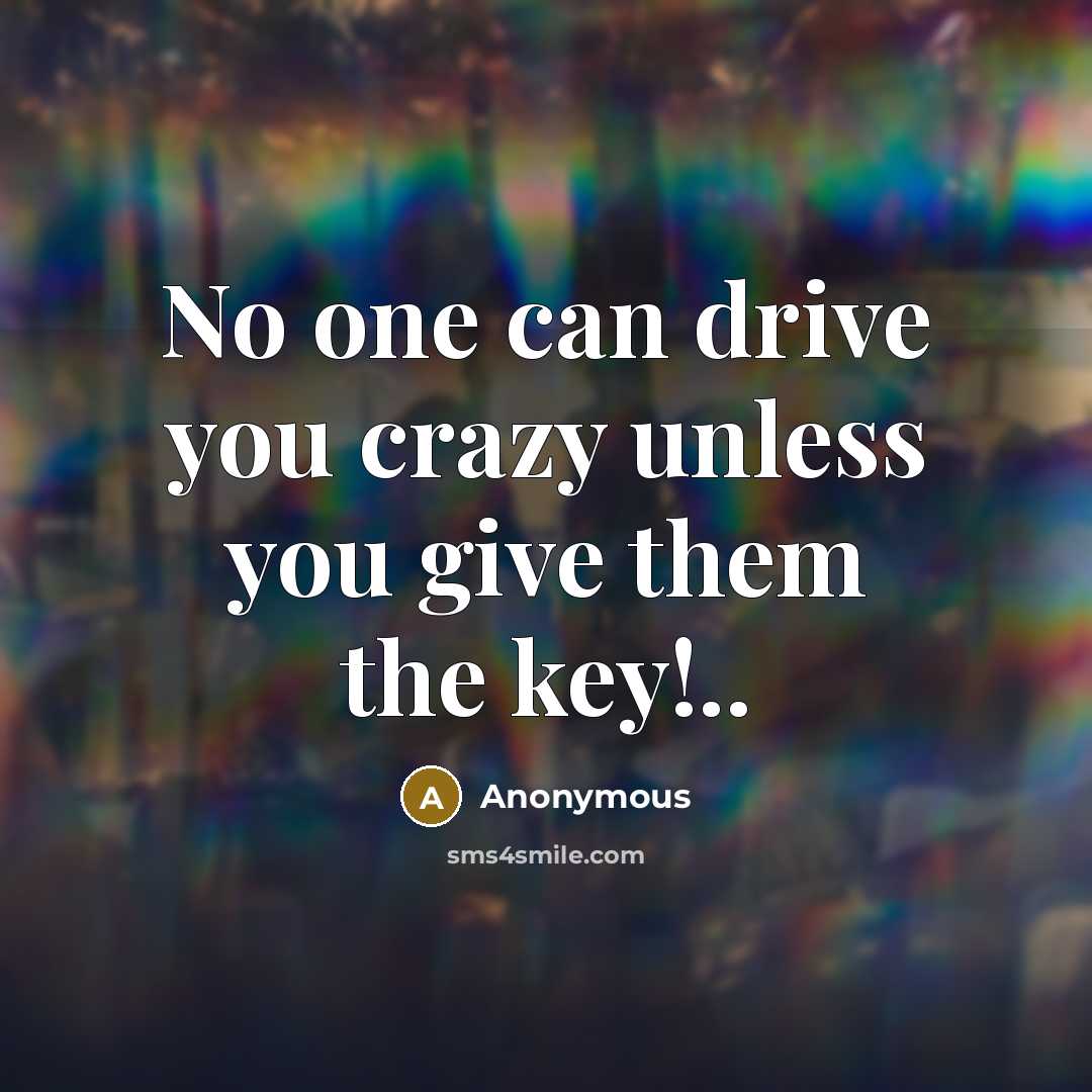 “No one can drive you crazy unless you give them the key!..” quote by Anonymous