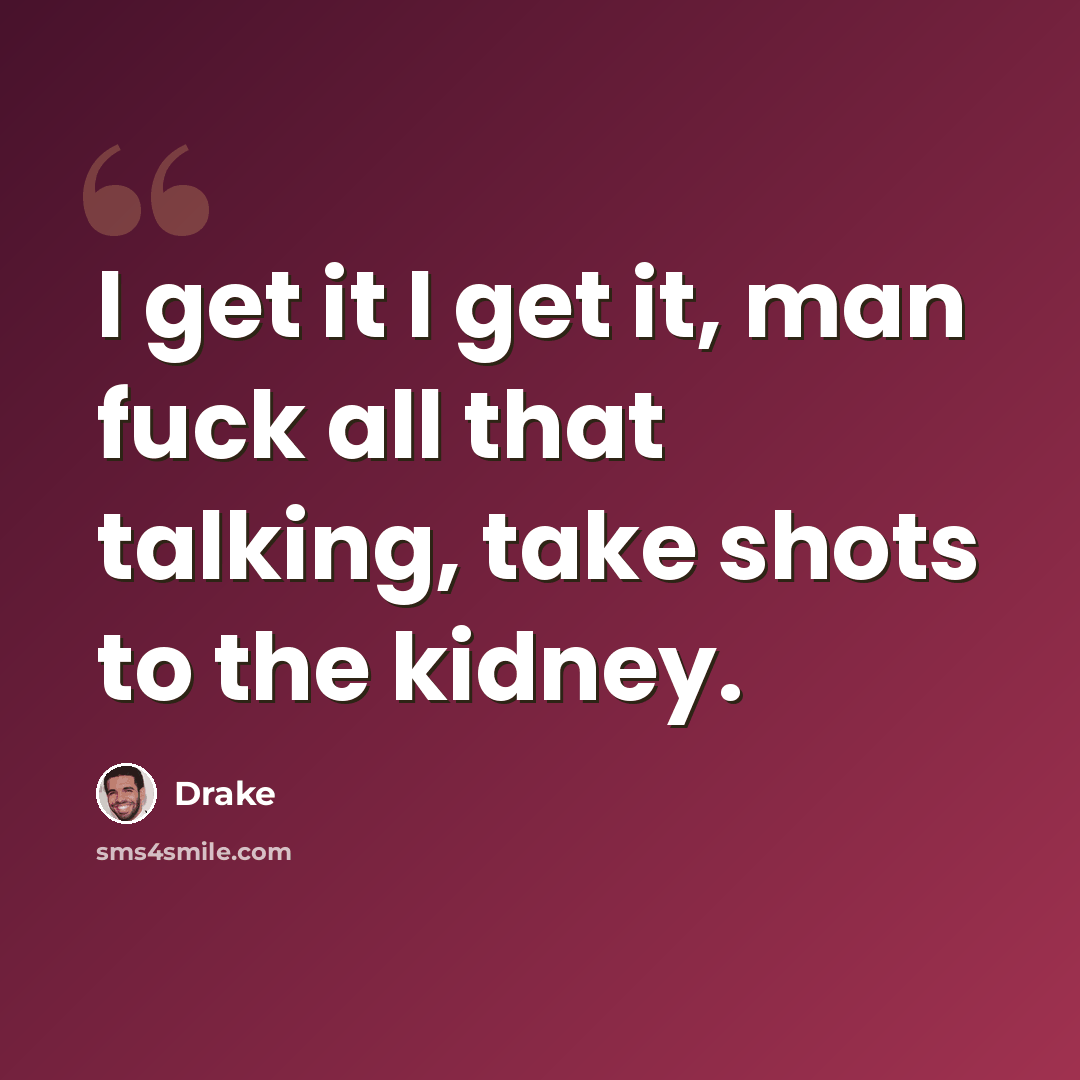 “I get it I get it, man fuck all that talking, take shots to the kidney.” quote by Drake