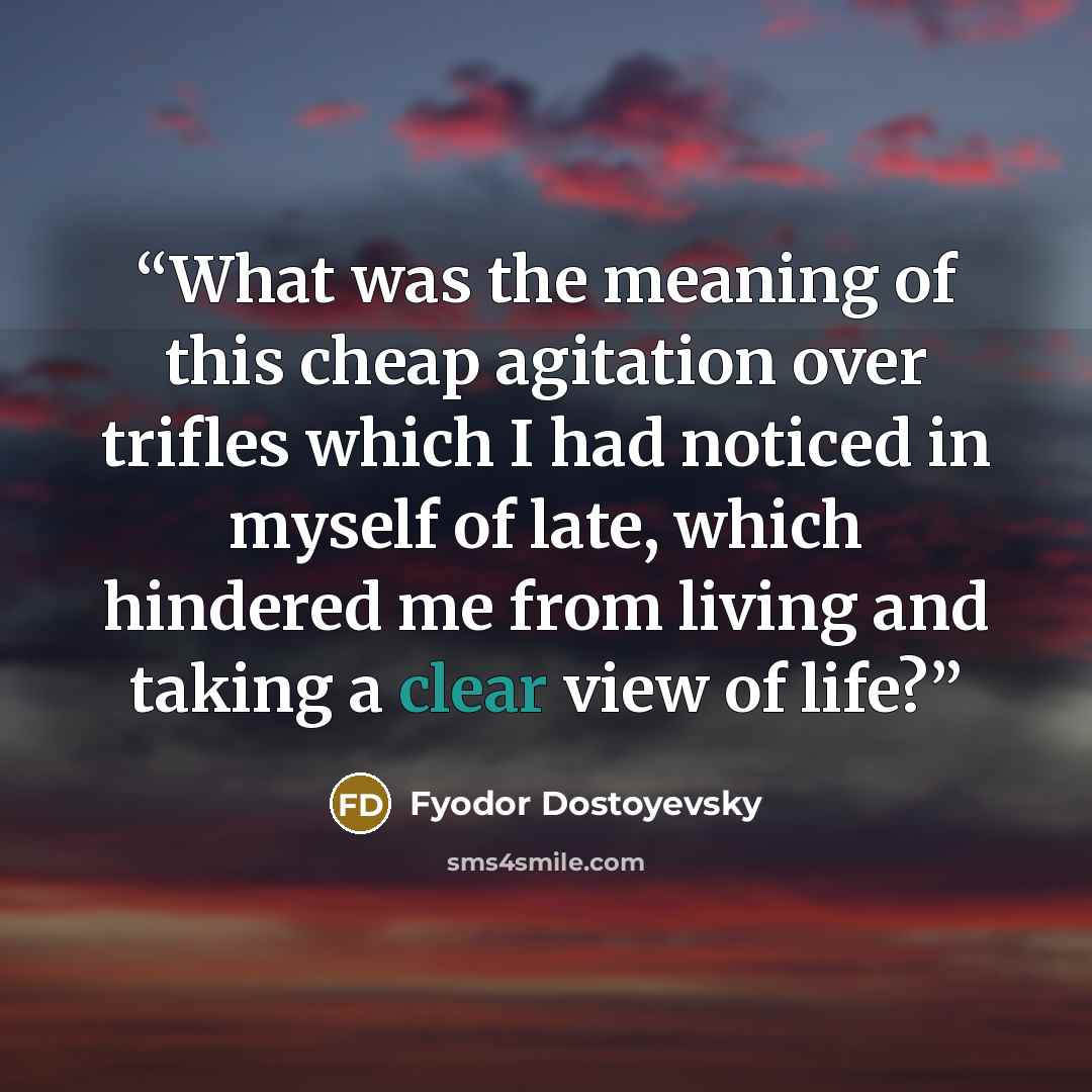 “What was the meaning of this cheap agitation over trifles which I had noticed in myself of late, which hindered me from living and taking a clear view of life?” quote by Fyodor Dostoyevsky