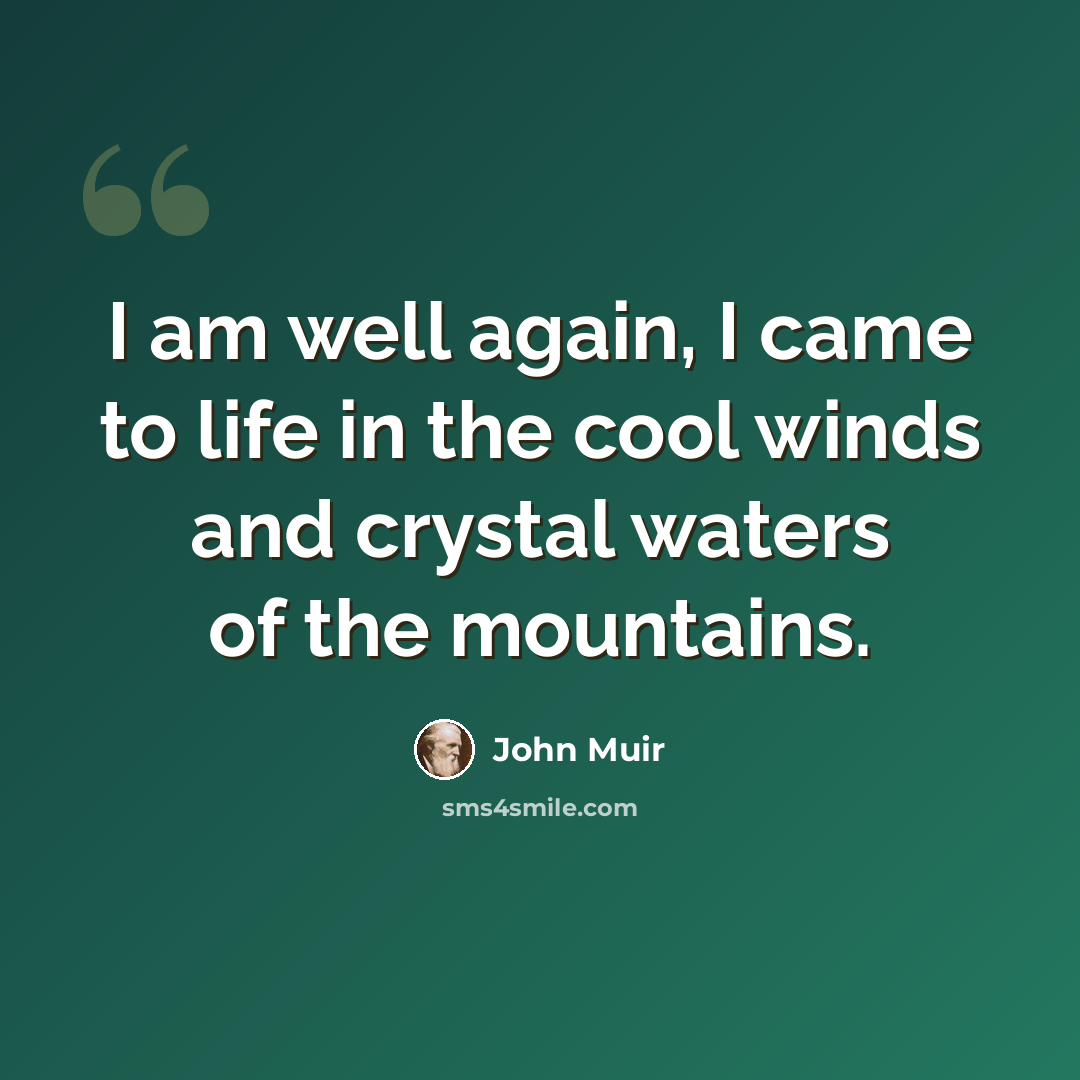 “I am well again, I came to life in the cool winds and crystal waters of the mountains.” quote by John Muir