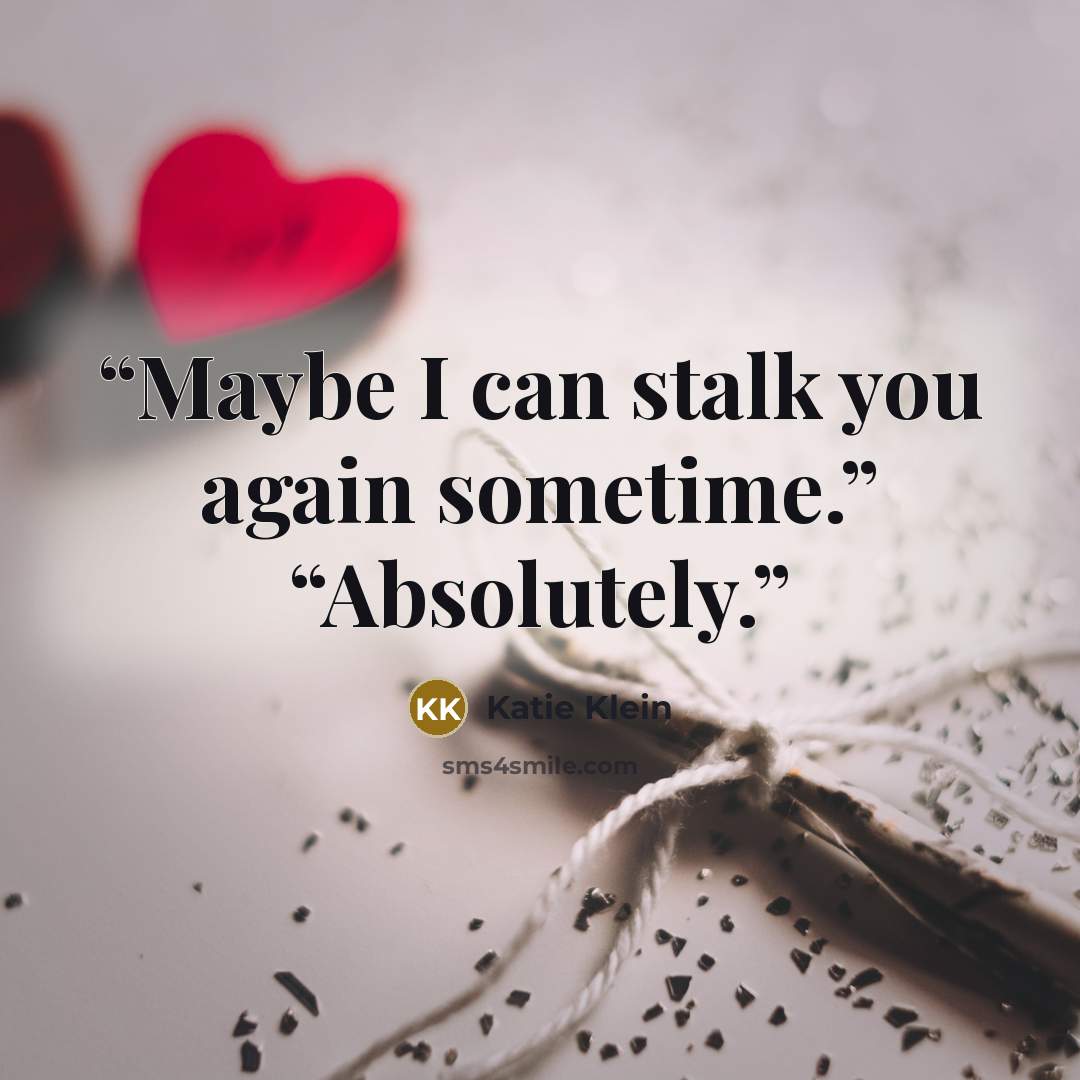“Maybe I can stalk you again sometime.” “Absolutely.” quote by Katie Klein