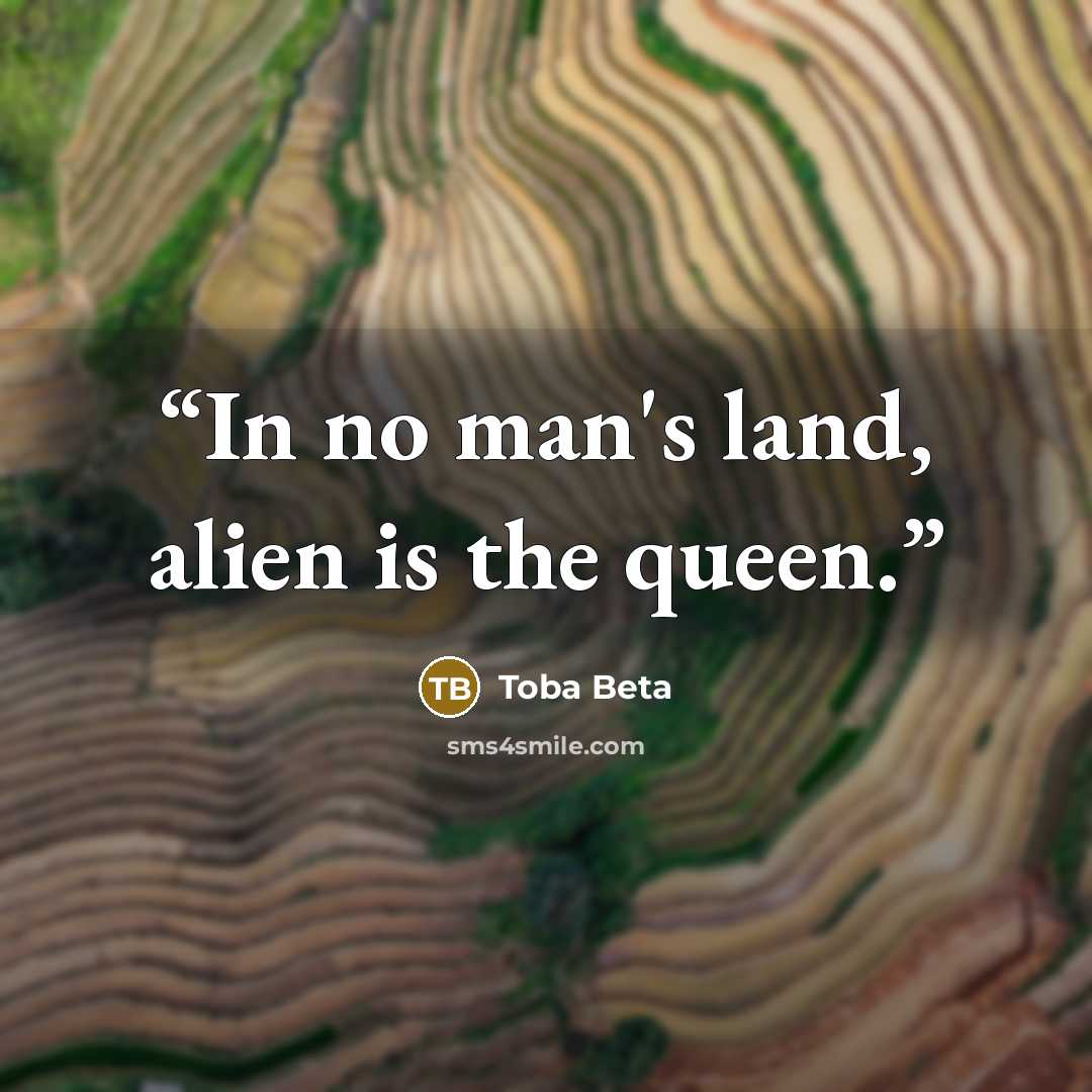 “In no man's land, alien is the queen.” quote by Toba Beta