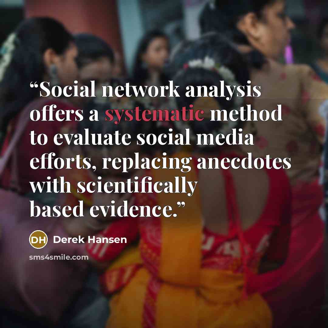 “Social network analysis offers a systematic method to evaluate social media efforts, replacing anecdotes with scientifically based evidence.” quote by Derek Hansen