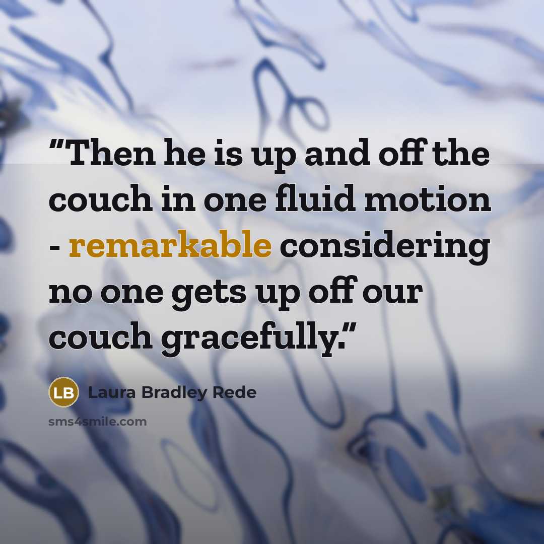 “Then he is up and off the couch in one fluid motion - remarkable considering no one gets up off our couch gracefully.” quote by Laura Bradley Rede