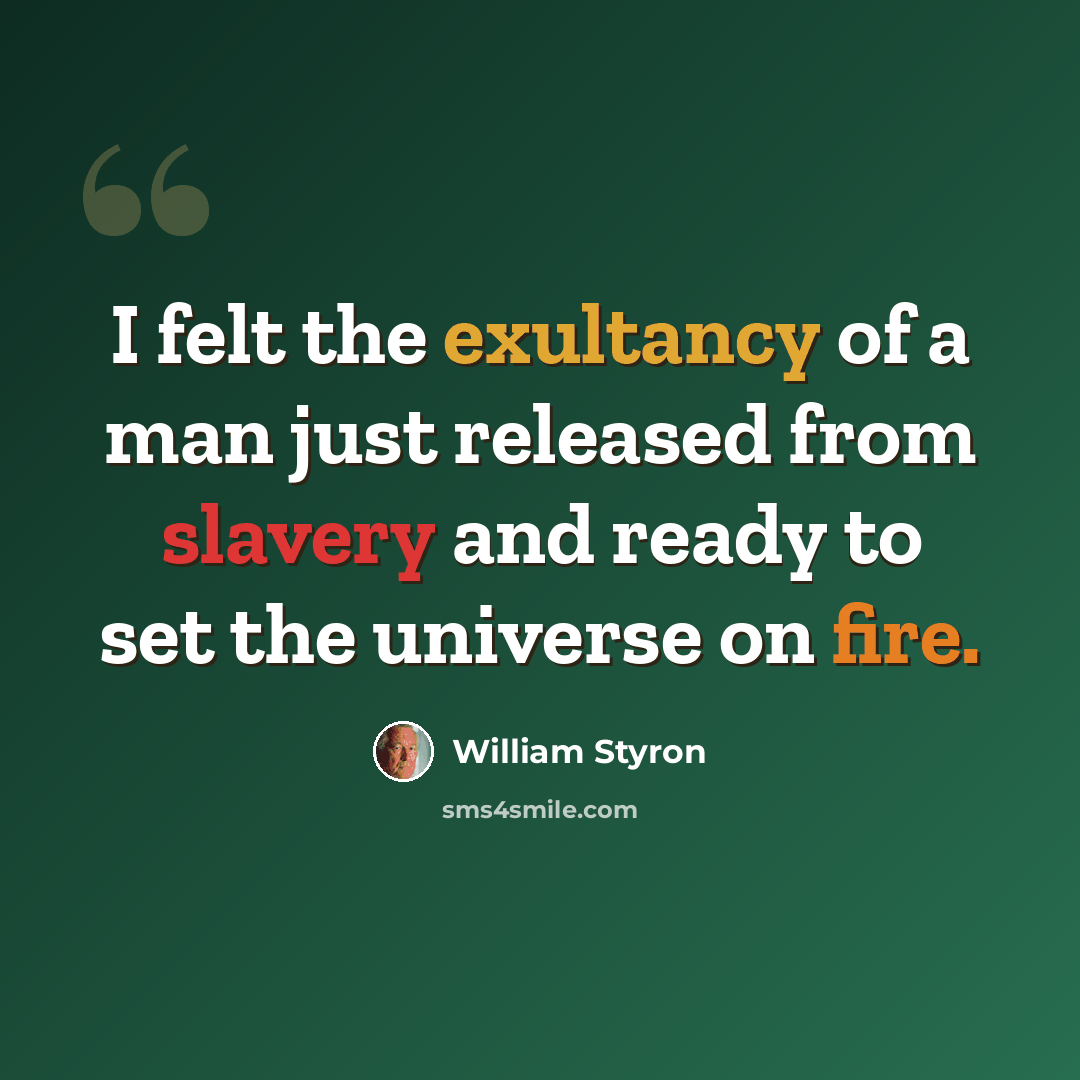 “I felt the exultancy of a man just released from slavery and ready to set the universe on fire.” quote by William Styron