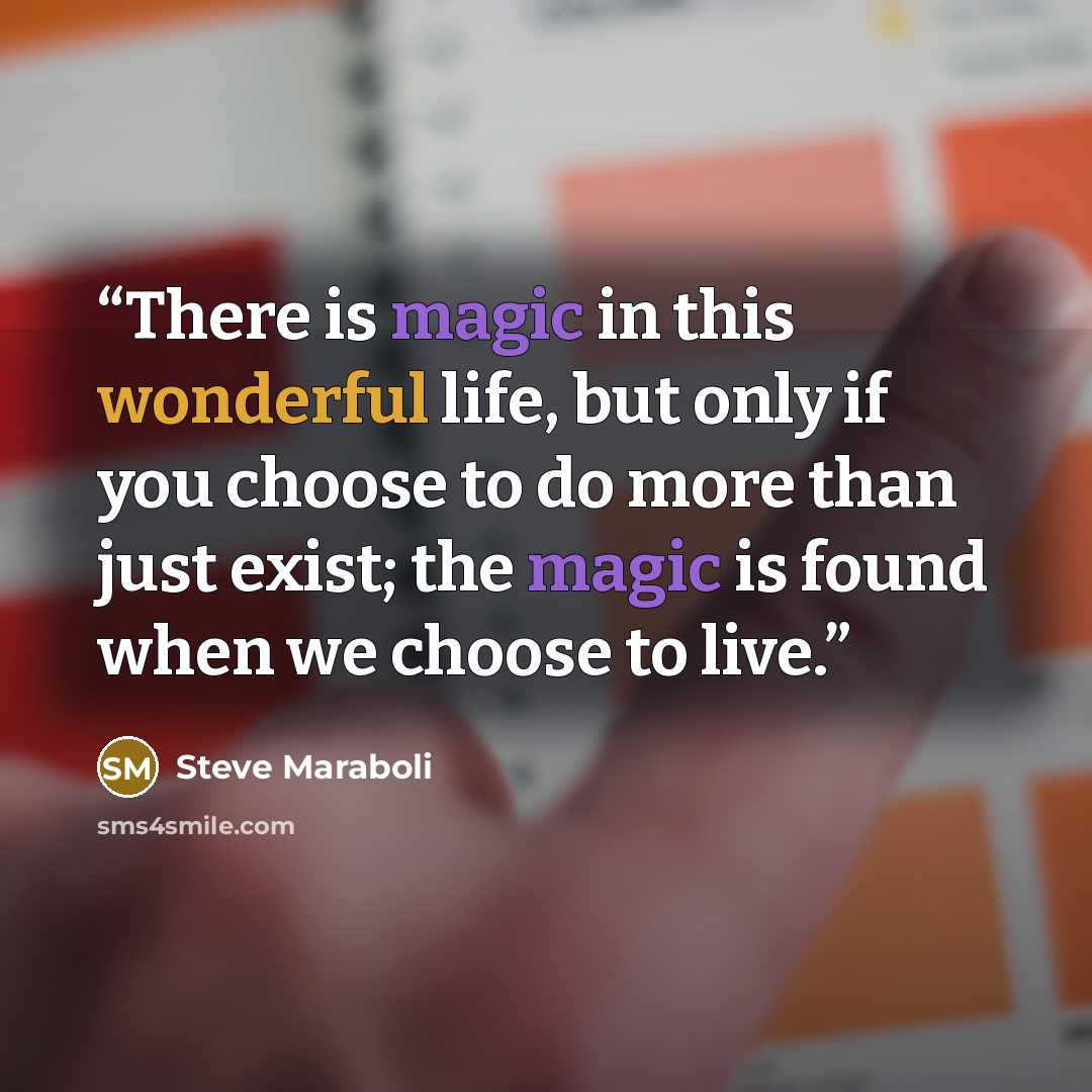 “There is magic in this wonderful life, but only if you choose to do more than just exist; the magic is found when we choose to live.” quote by Steve Maraboli