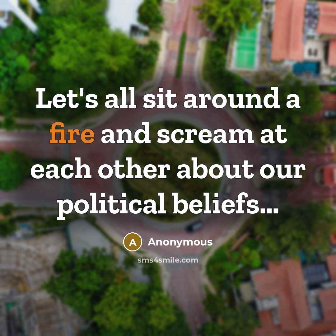 “Let's all sit around a fire and scream at each other about our political beliefs…” quote by Anonymous