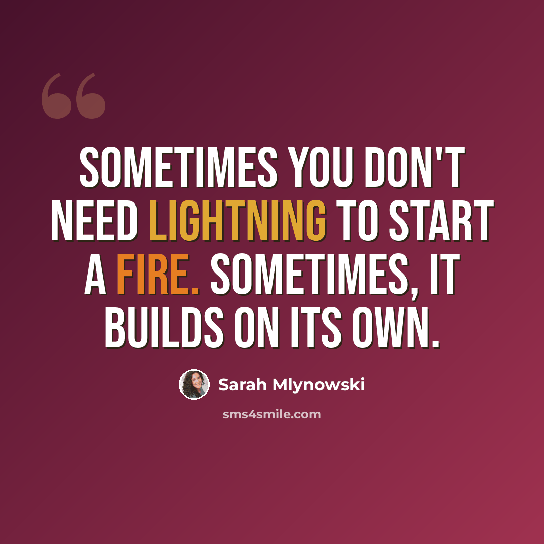 “Sometimes you don't need lightning to start a fire. Sometimes, it builds on its own.” quote by Sarah Mlynowski