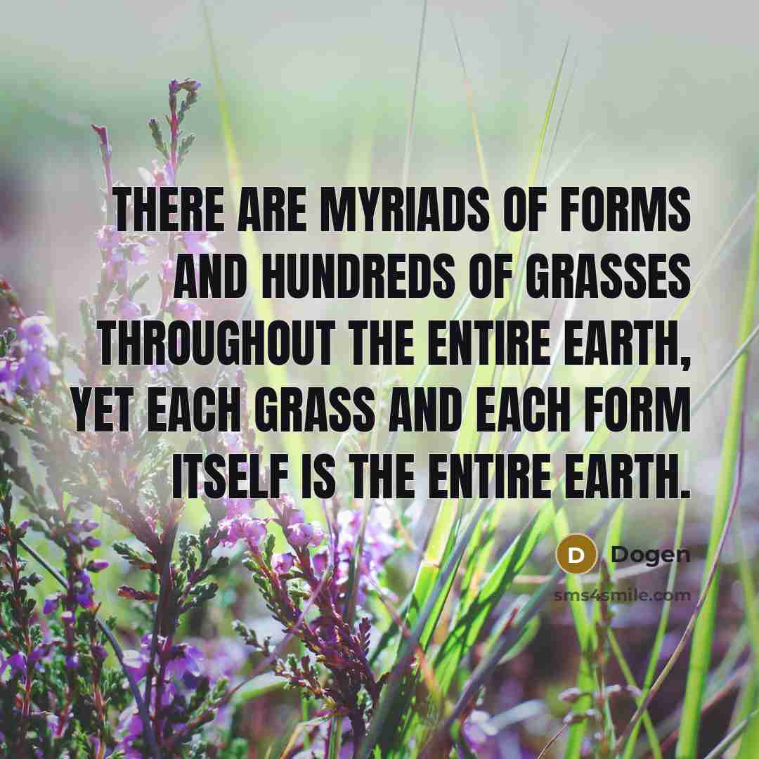 “There are myriads of forms and hundreds of grasses throughout the entire earth, yet each grass and each form itself is the entire earth.” quote by Dogen