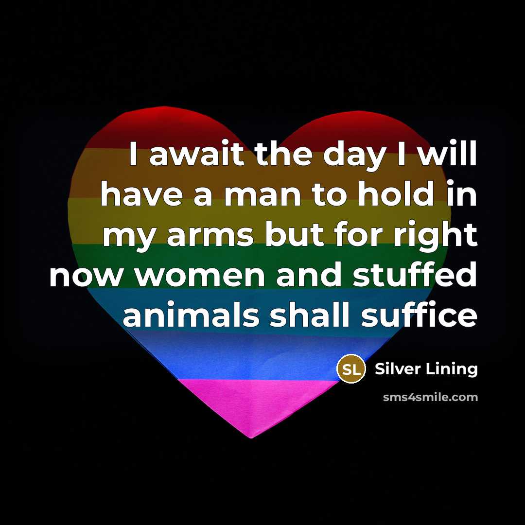 “I await the day I will have a man to hold in my arms but for right now women and stuffed animals shall suffice” quote by Silver Lining