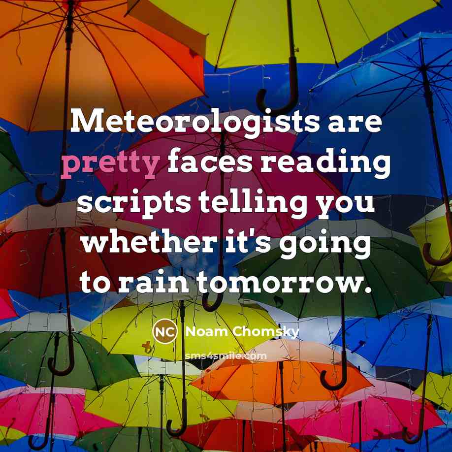 “Meteorologists are pretty faces reading scripts telling you whether it's going to rain tomorrow.” quote by Noam Chomsky