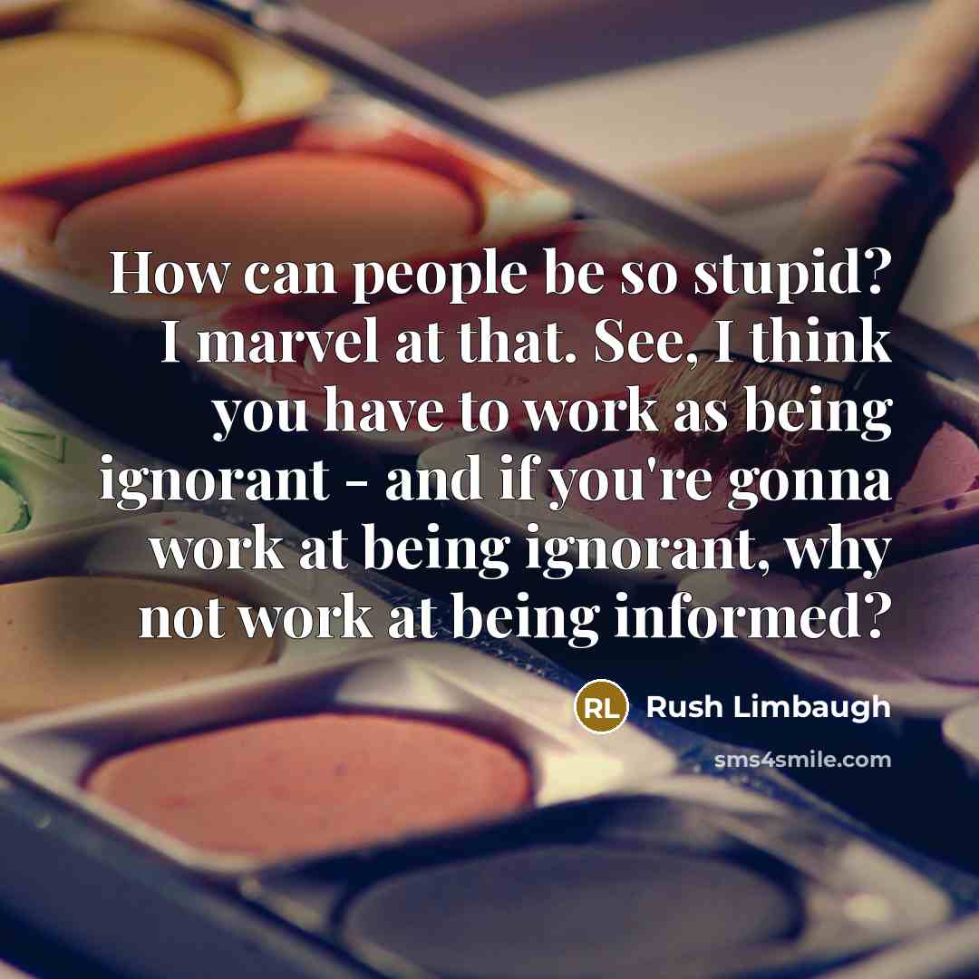 “How can people be so stupid? I marvel at that. See, I think you have to work as being ignorant - and if you're gonna work at being ignorant, why not work at being informed?” quote by Rush Limbaugh