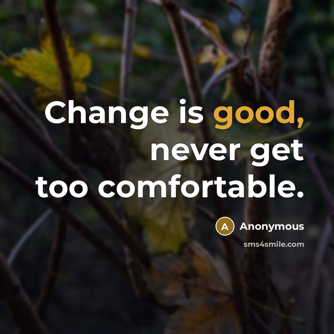 “Change is good, never get too comfortable.” quote by Anonymous