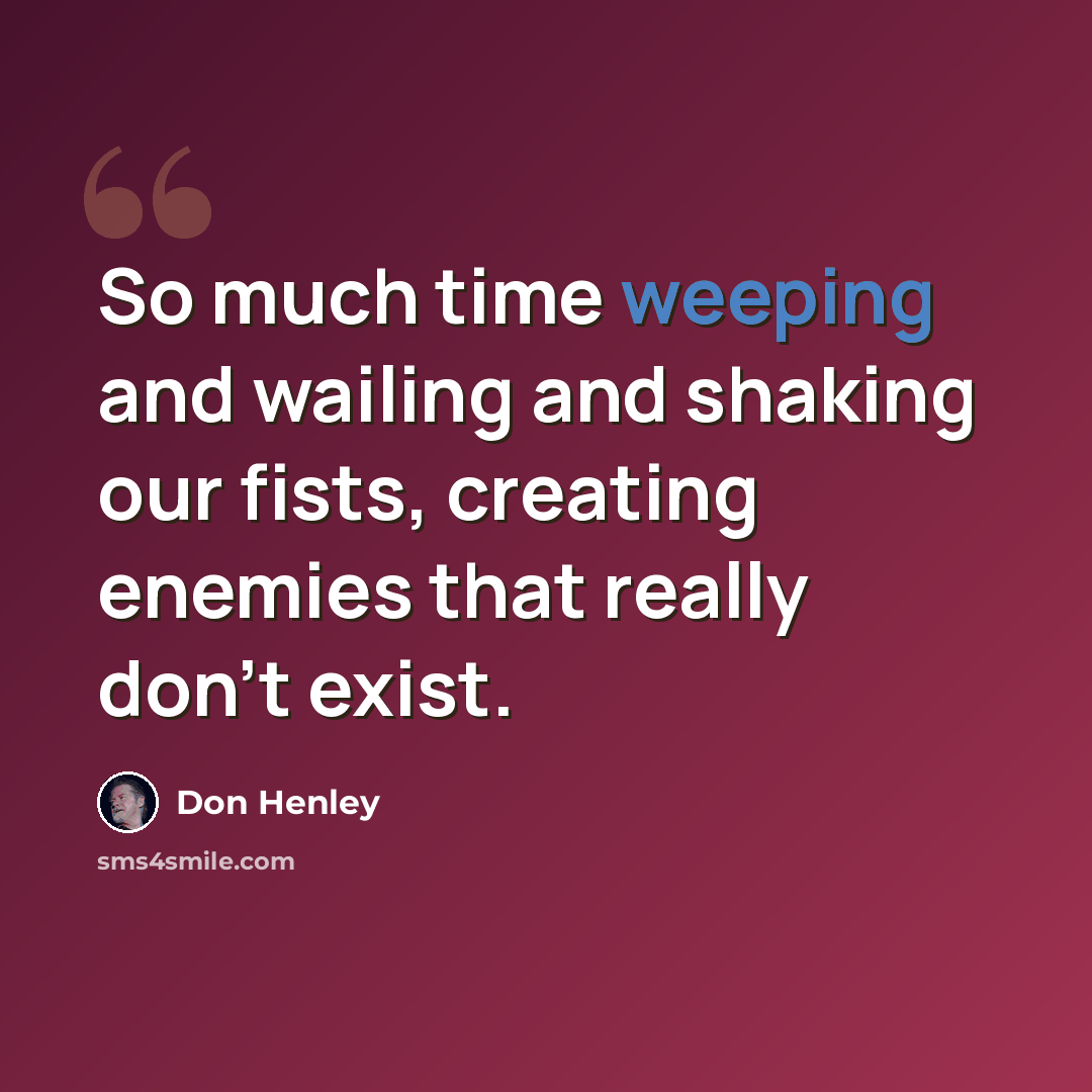 “So much time weeping and wailing and shaking our fists, creating enemies that really don't exist.” quote by Don Henley