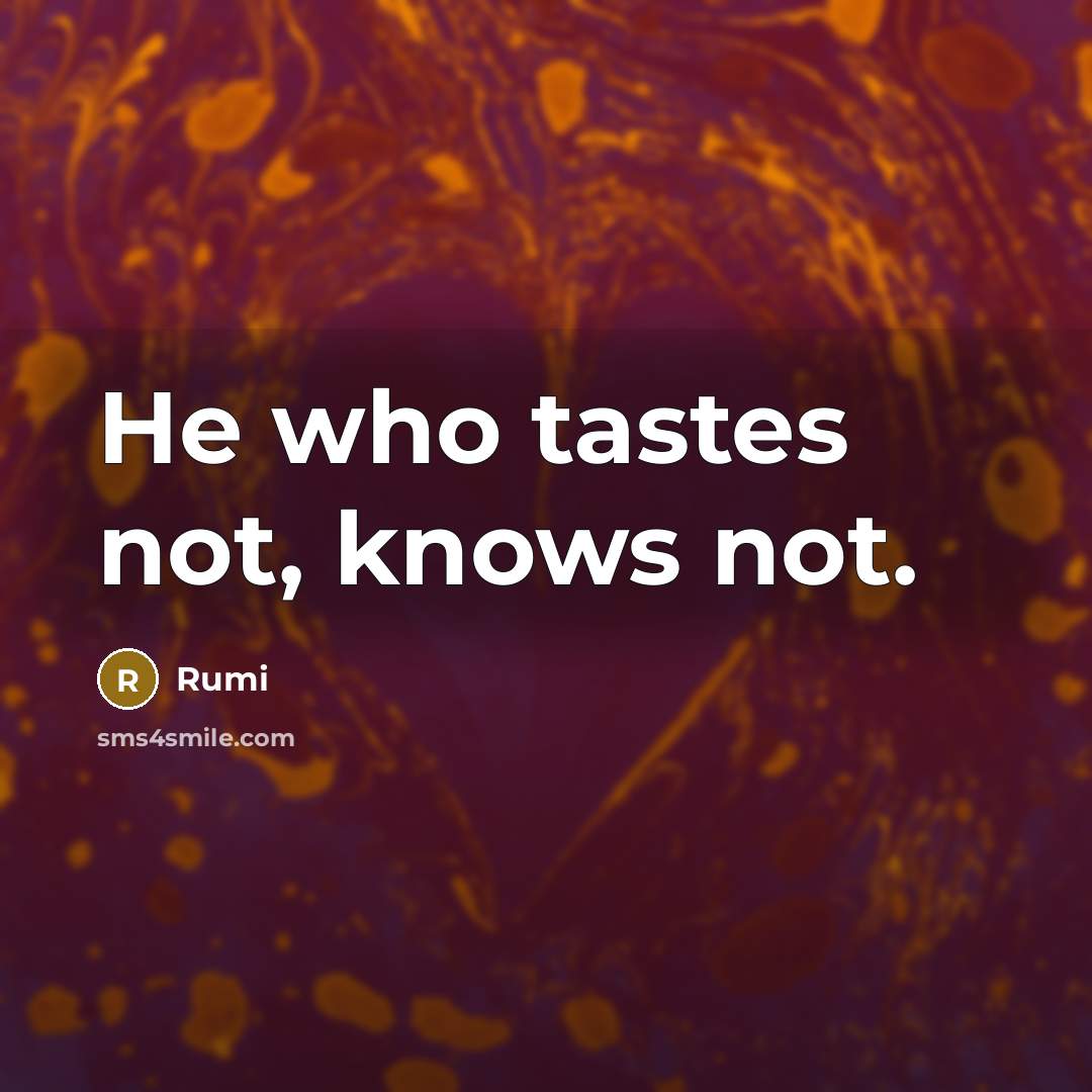 “He who tastes not, knows not.” quote by Rumi