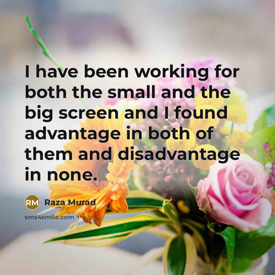 “I have been working for both the small and the big screen and I found advantage in both of them and disadvantage in none.” quote by Raza Murad