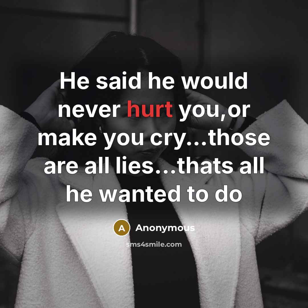 “He said he would never hurt you,or make you cry…those are all lies...thats all he wanted to do” quote by Anonymous