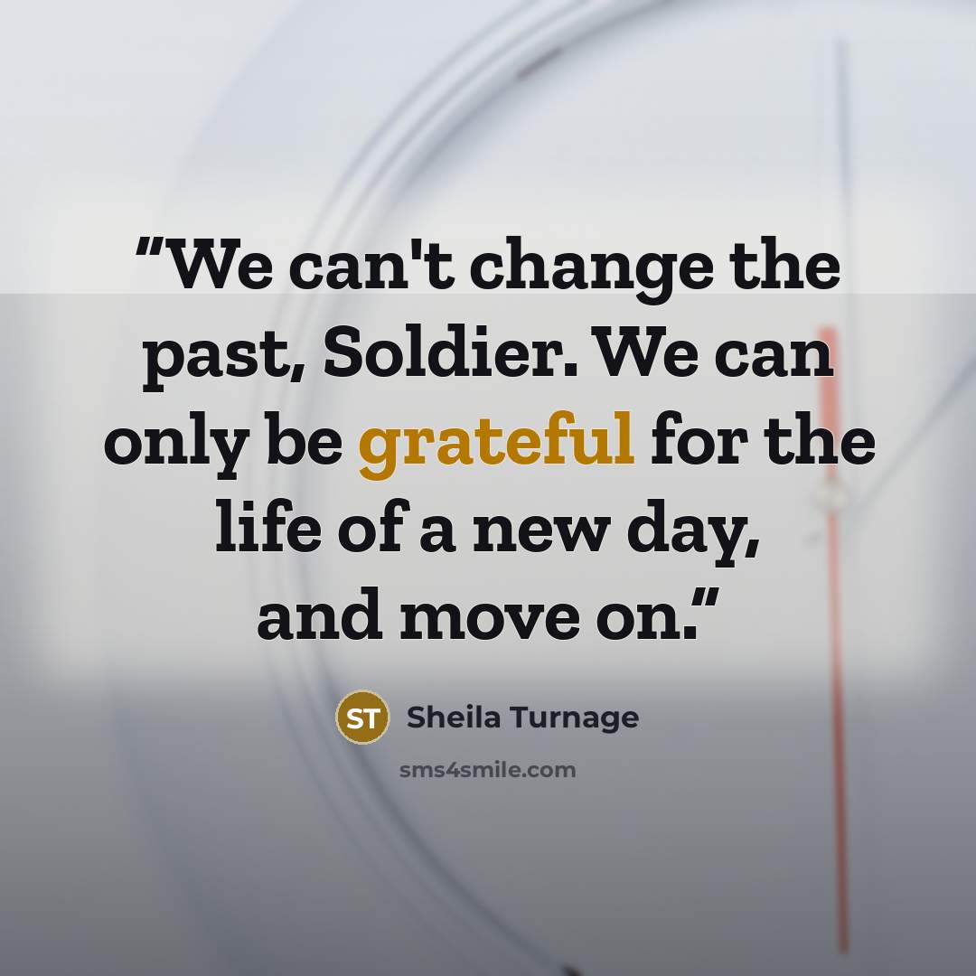 “We can't change the past, Soldier. We can only be grateful for the life of a new day, and move on.” quote by Sheila Turnage