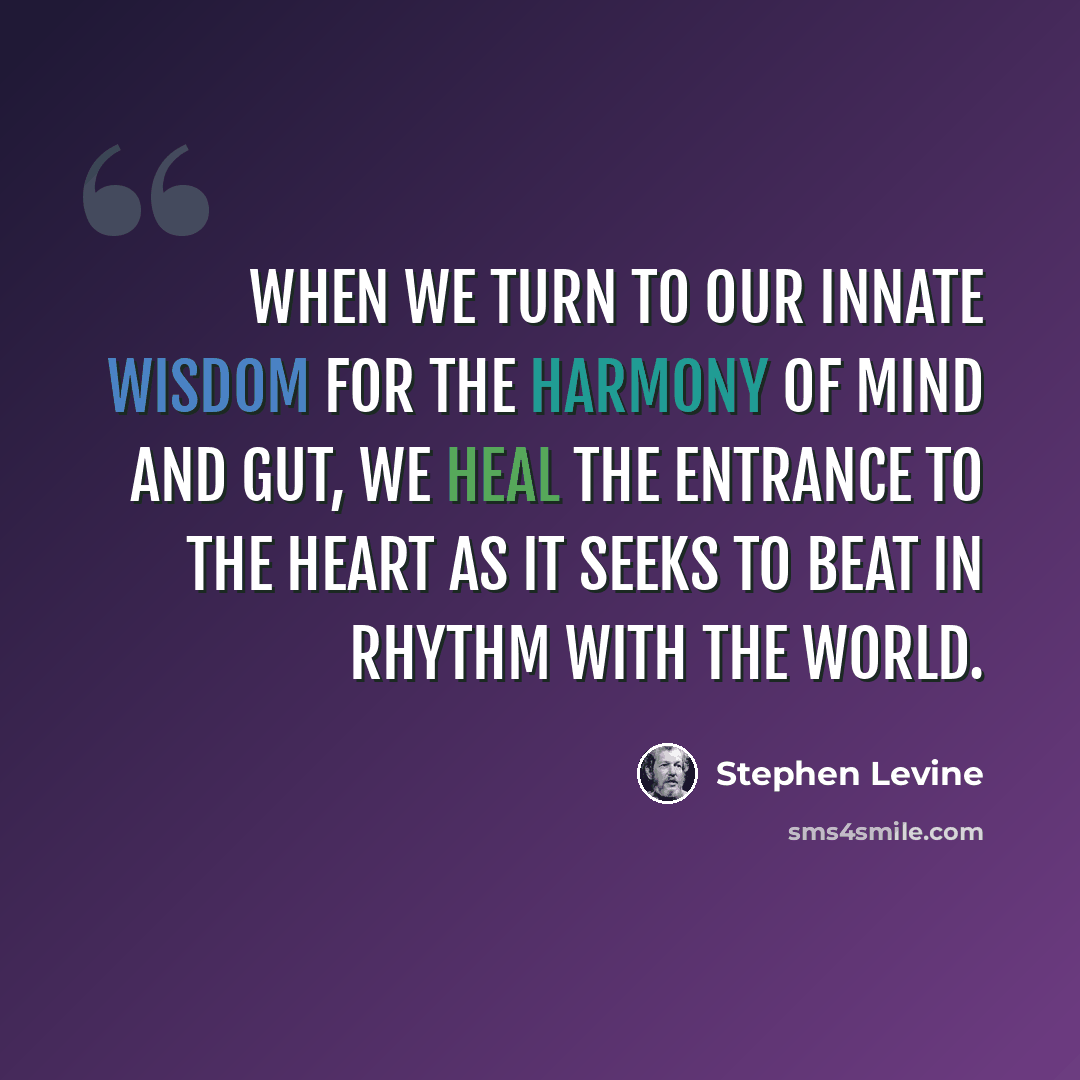 “When we turn to our innate wisdom for the harmony of mind and gut, we heal the entrance to the heart as it seeks to beat in rhythm with the world.” quote by Stephen Levine