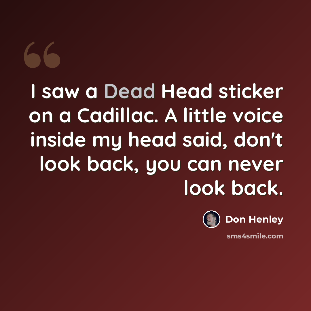 “I saw a Dead Head sticker on a Cadillac. A little voice inside my head said, don't look back, you can never look back.” quote by Don Henley