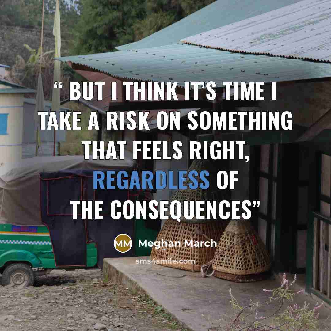“​ but I think it’s time I take a risk on something that feels right, regardless of the consequences” quote by Meghan March