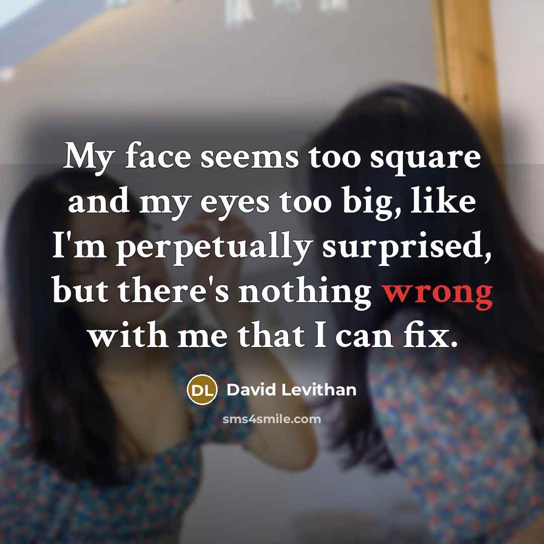 “My face seems too square and my eyes too big, like I'm perpetually surprised, but there's nothing wrong with me that I can fix.” quote by David Levithan