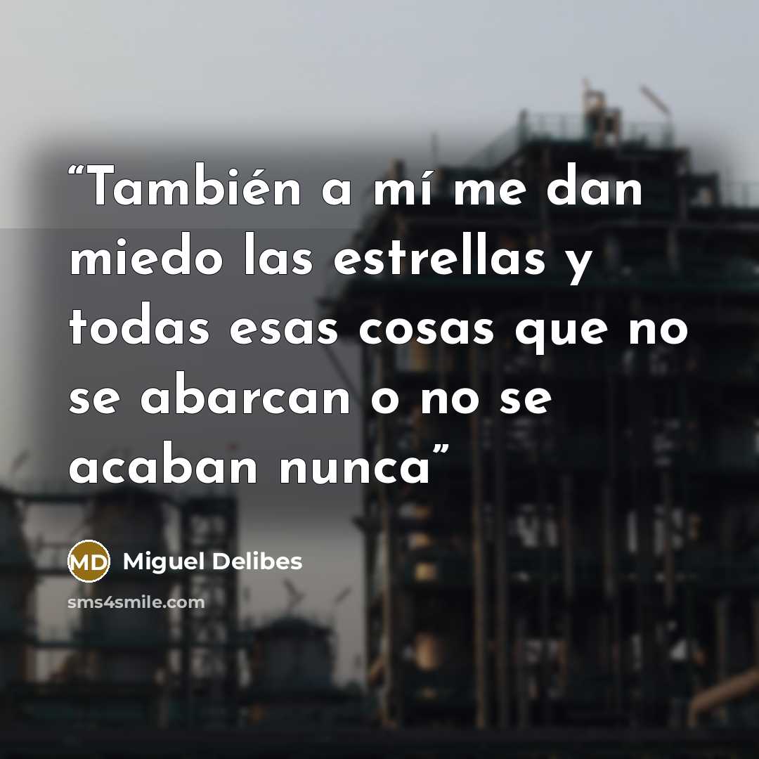 “También a mí me dan miedo las estrellas y todas esas cosas que no se abarcan o no se acaban nunca” quote by Miguel Delibes