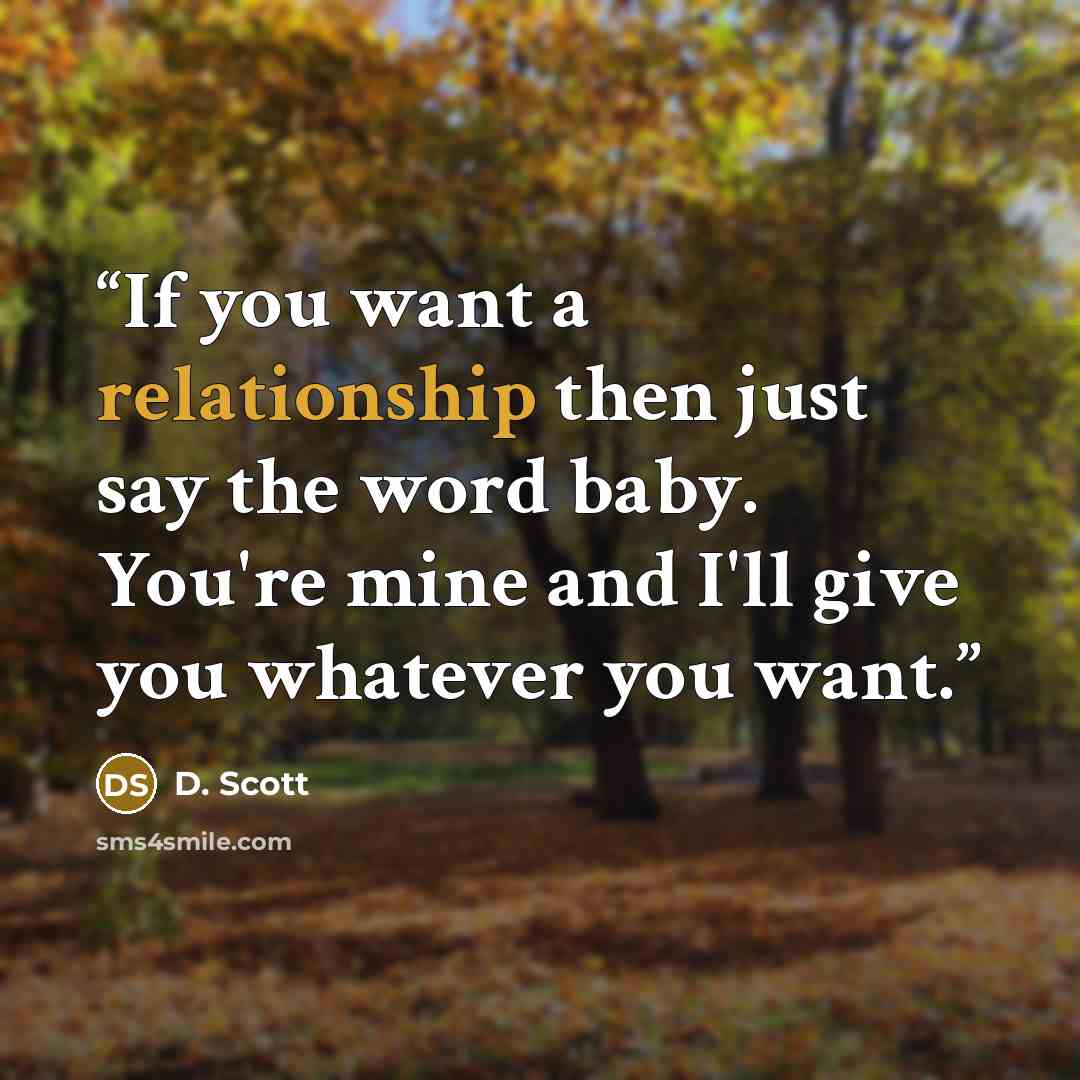“If you want a relationship then just say the word baby. You're mine and I'll give you whatever you want.” quote by D. Scott