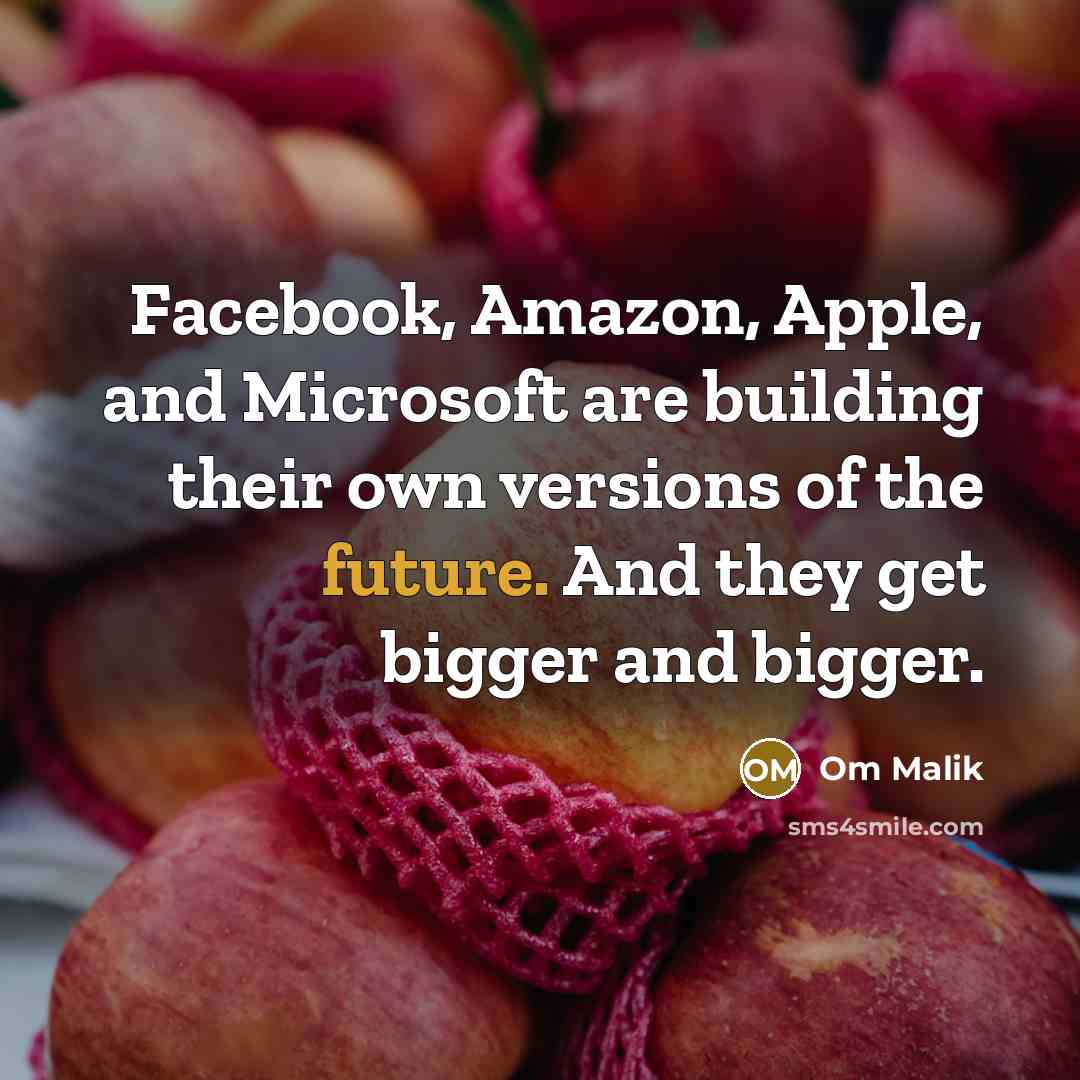 “Facebook, Amazon, Apple, and Microsoft are building their own versions of the future. And they get bigger and bigger.” quote by Om Malik