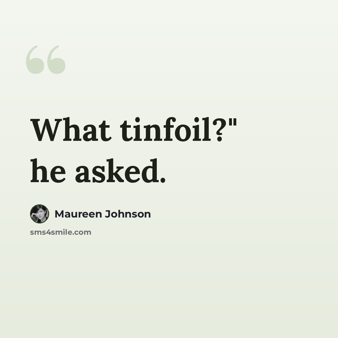 “What tinfoil?" he asked.” quote by Maureen Johnson