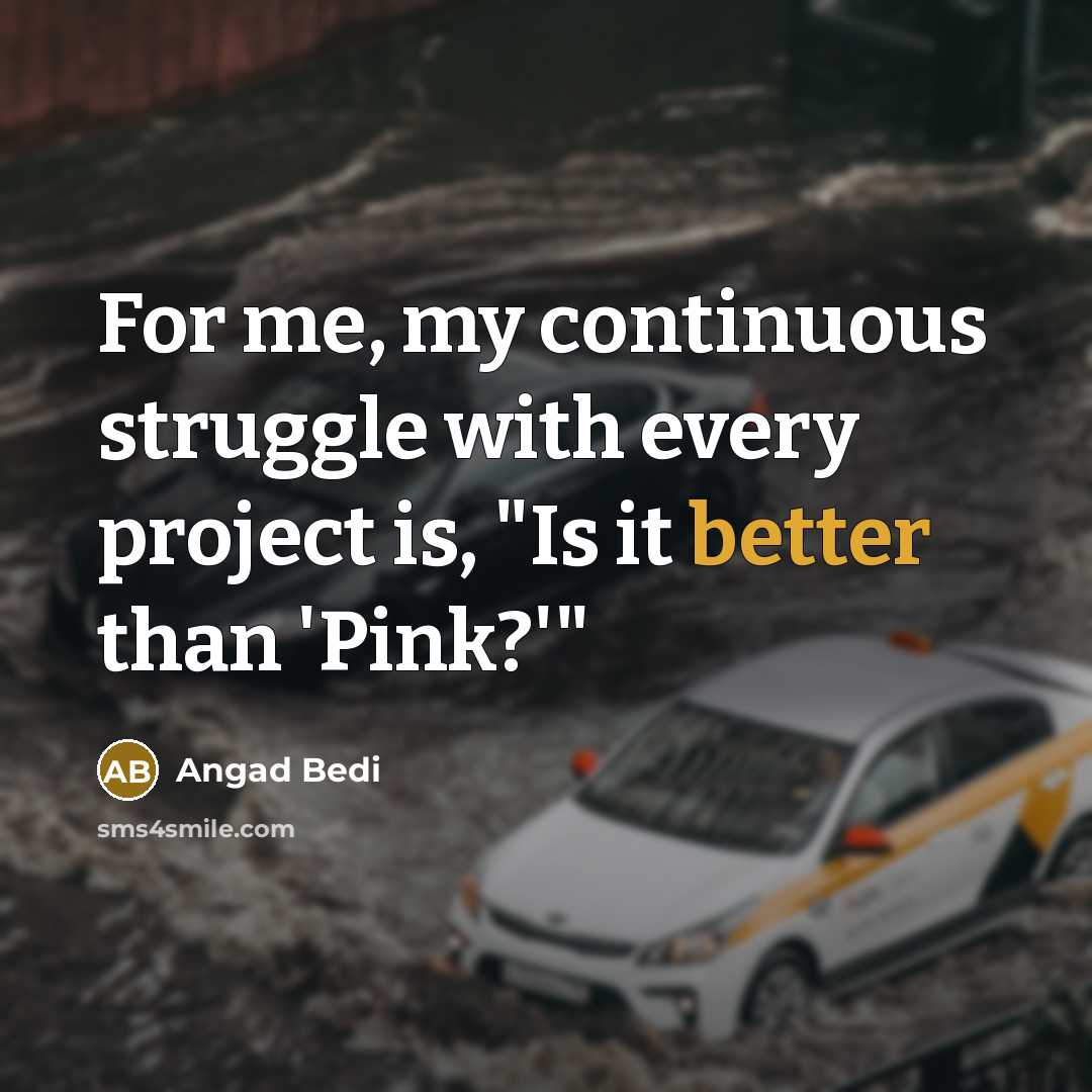 “For me, my continuous struggle with every project is, "Is it better than 'Pink?'"” quote by Angad Bedi
