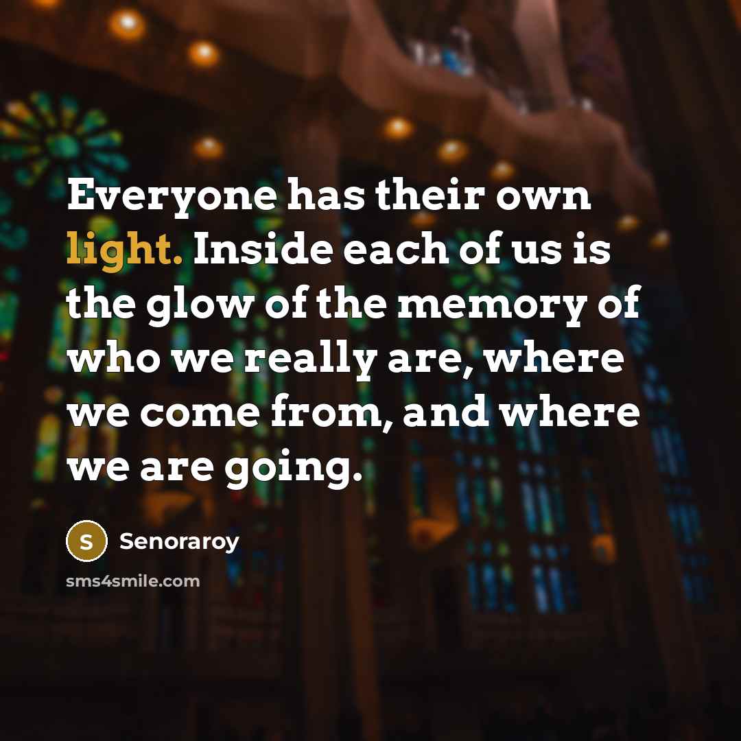 “Everyone has their own light. Inside each of us is the glow of the memory of who we really are, where we come from, and where we are going.” quote by Senoraroy