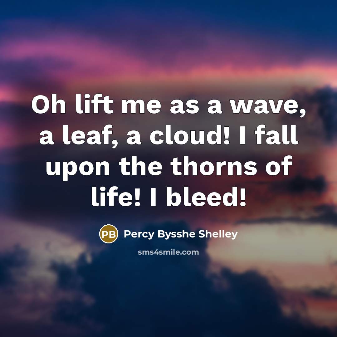 “Oh lift me as a wave, a leaf, a cloud! I fall upon the thorns of life! I bleed!” quote by Percy Bysshe Shelley