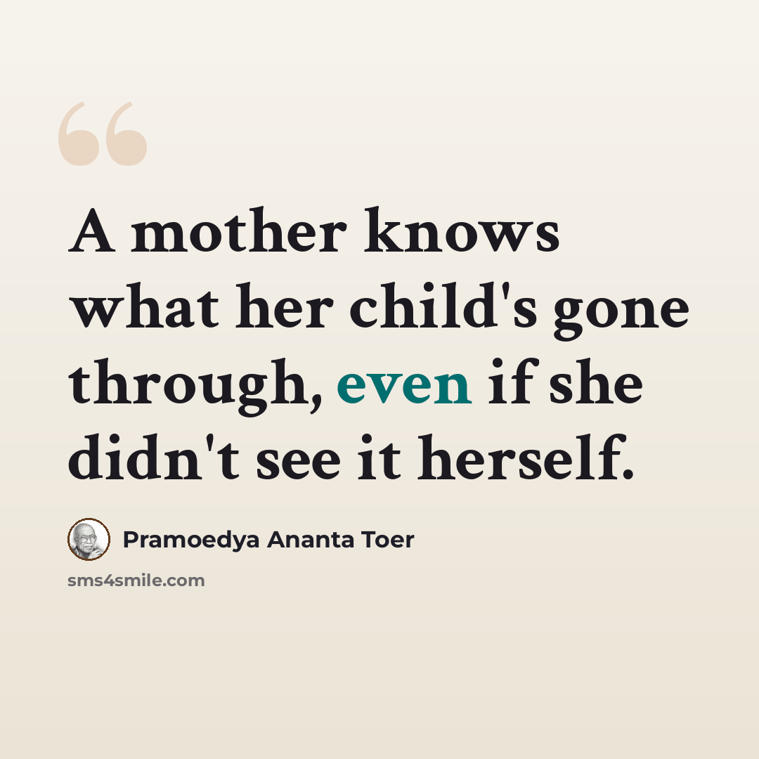 “A mother knows what her child's gone through, even if she didn't see it herself.” quote by Pramoedya Ananta Toer