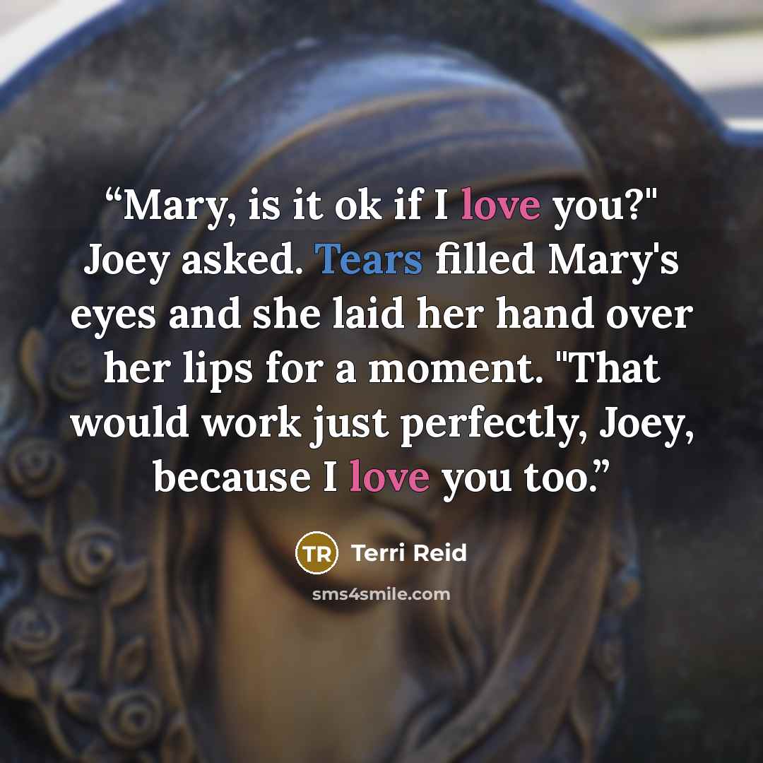 “Mary, is it ok if I love you?" Joey asked. Tears filled Mary's eyes and she laid her hand over her lips for a moment. "That would work just perfectly, Joey, because I love you too.” quote by Terri Reid