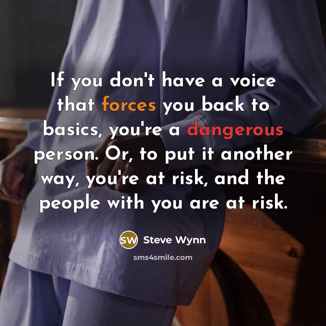 “If you don't have a voice that forces you back to basics, you're a dangerous person. Or, to put it another way, you're at risk, and the people with you are at risk.” quote by Steve Wynn