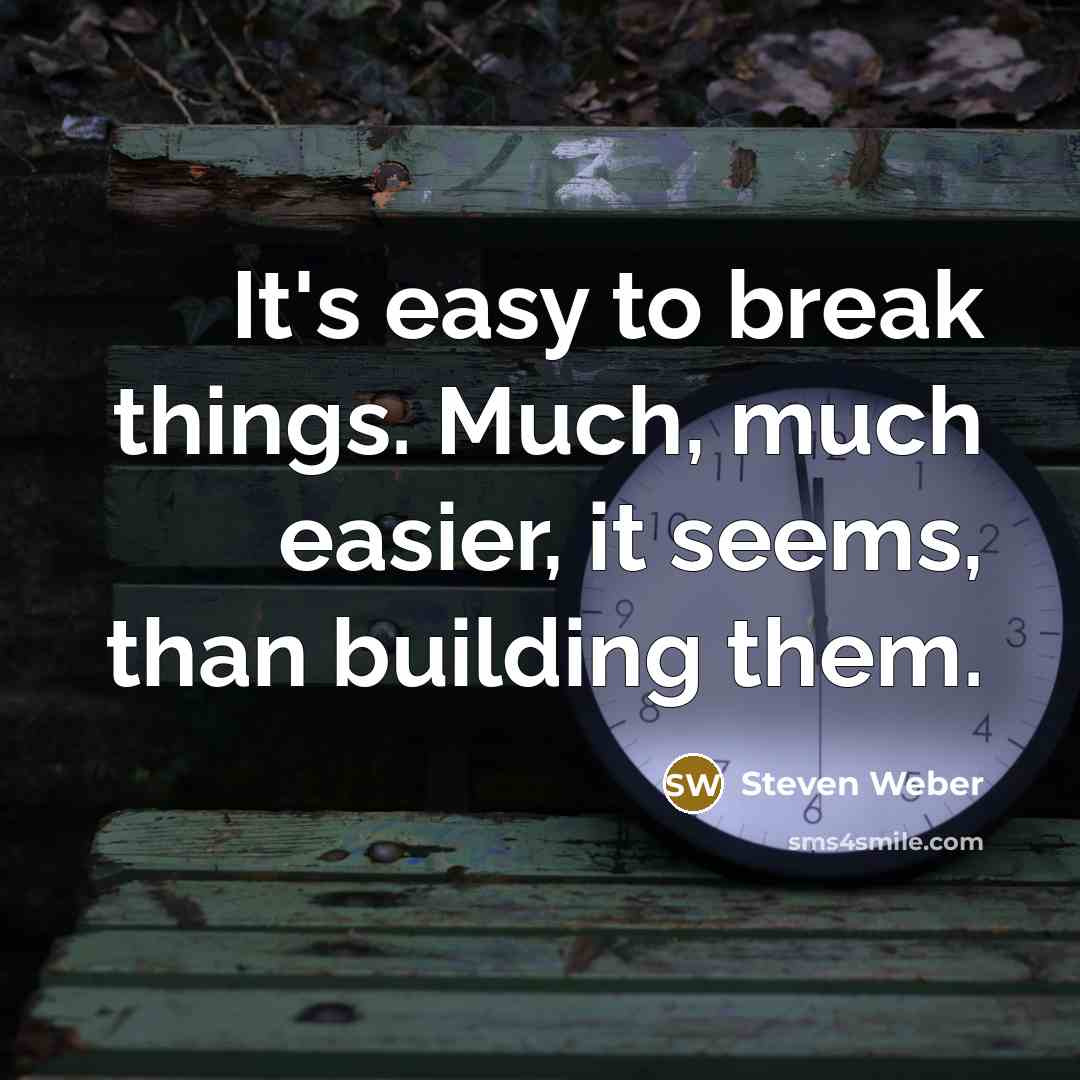“It's easy to break things. Much, much easier, it seems, than building them.” quote by Steven Weber
