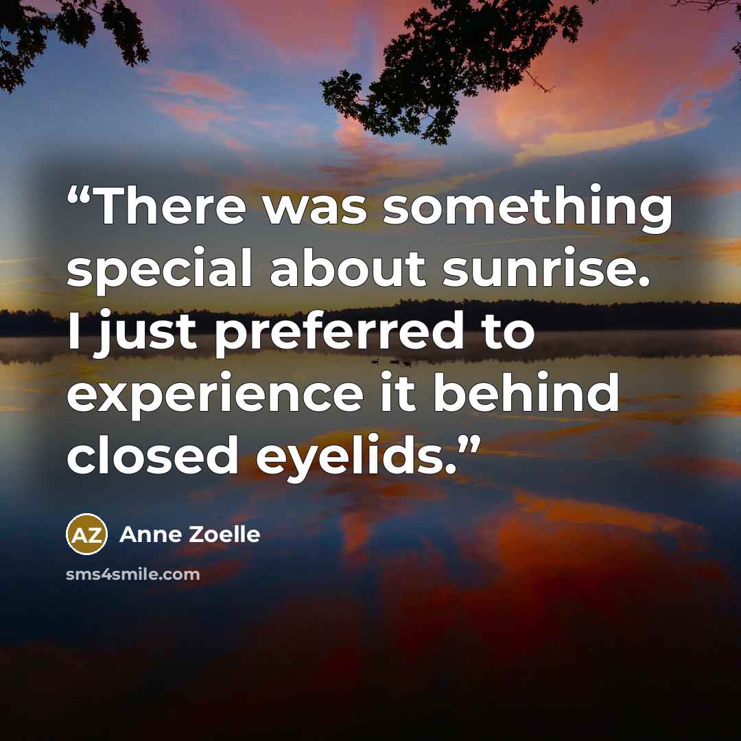 “There was something special about sunrise. I just preferred to experience it behind closed eyelids.” quote by Anne Zoelle