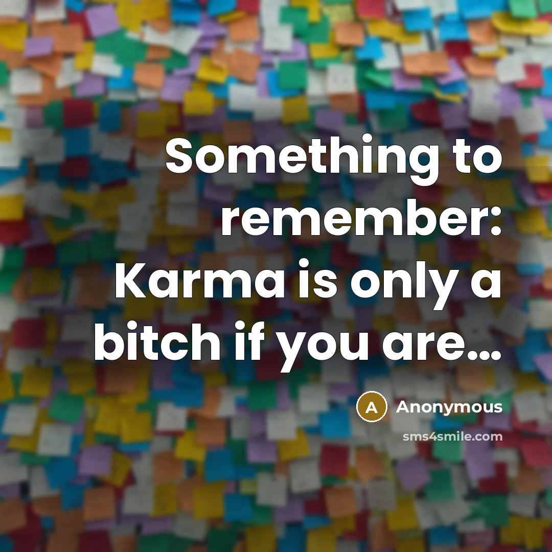 “Something to remember: Karma is only a bitch if you are…” quote by Anonymous