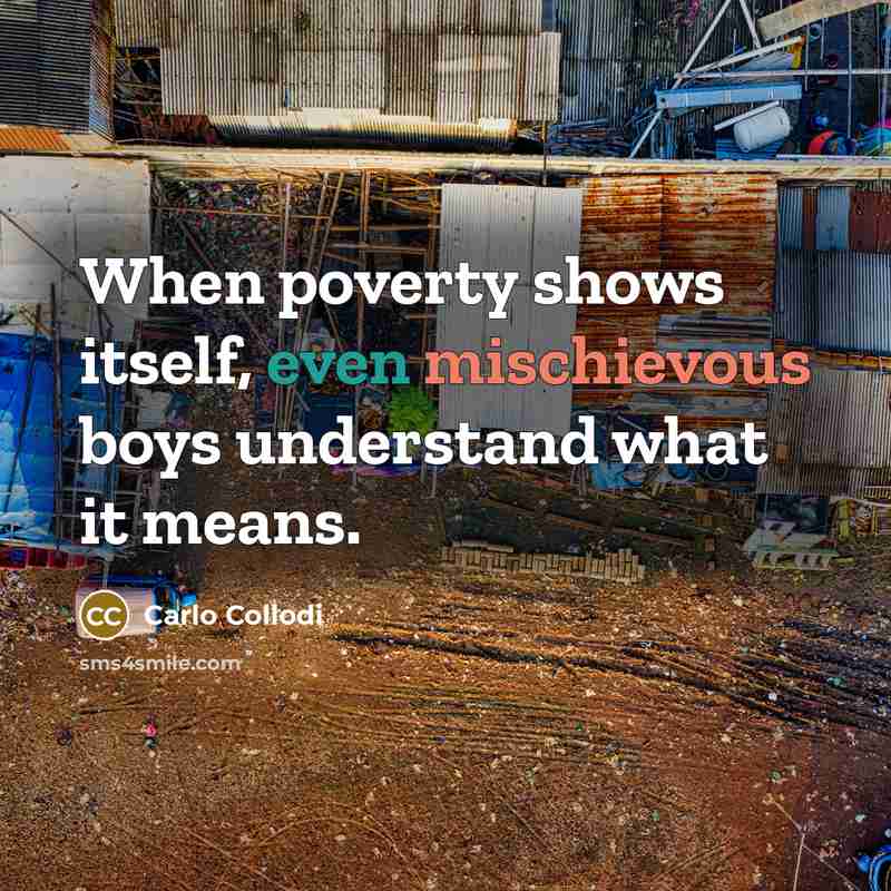 “When poverty shows itself, even mischievous boys understand what it means.” quote by Carlo Collodi
